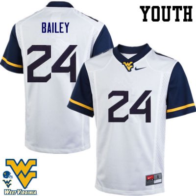 Youth West Virginia Mountaineers NCAA #24 Hakeem Bailey White Authentic Nike Stitched College Football Jersey YC15U65NW